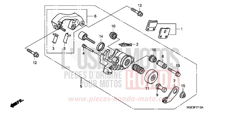 REAR BRAKE CALIPER (VFR1200FD) (PARKING) for VFR1200F Dual Clutch PEARL SUNBEAM WHITE (NHA66) from 2011